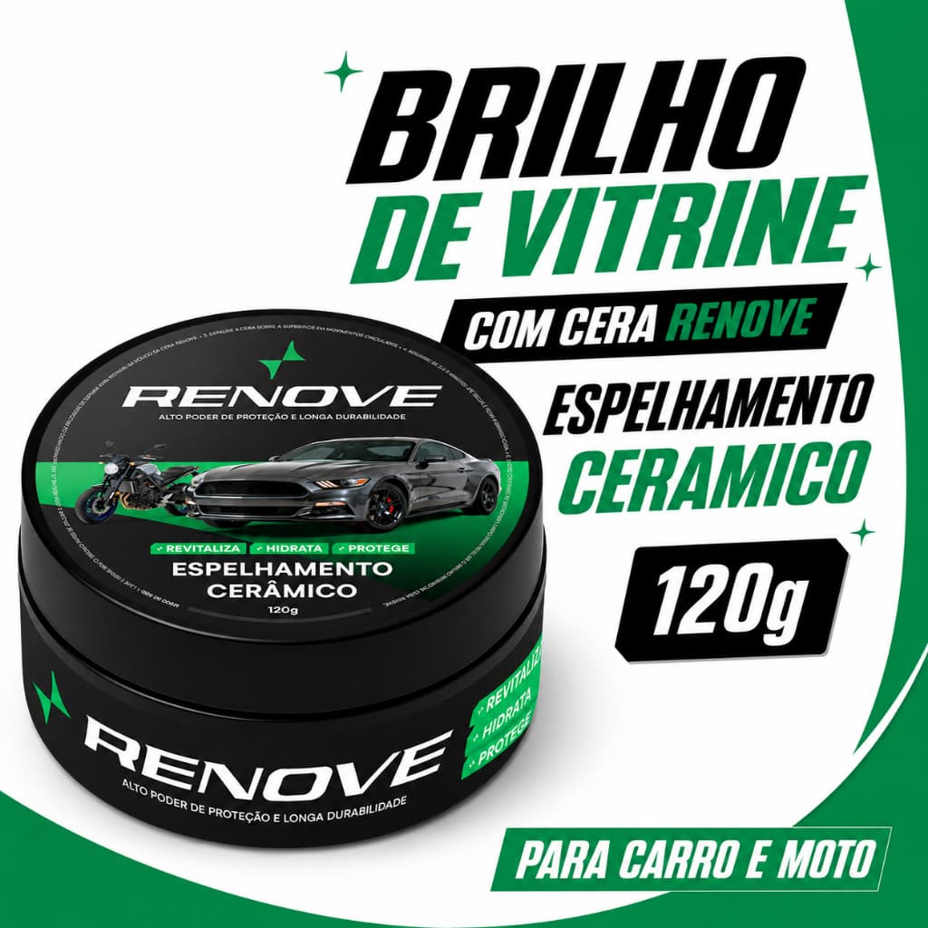 Cera Carnaúba Automotiva Renove 120g - Brilho Profundo, Toque Liso e Repelência à Água
