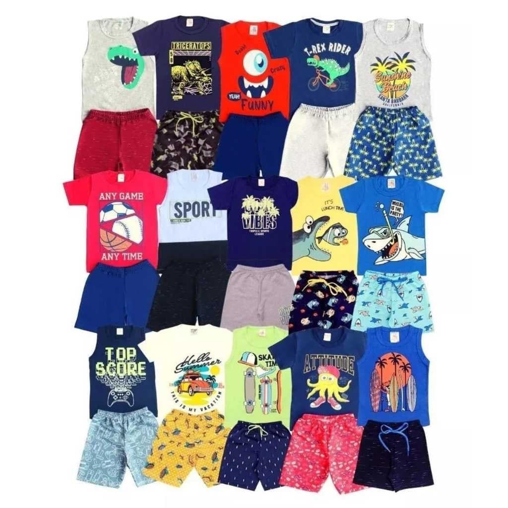 Produto Kit de 2, 4 ou 10 Peças Roupa Infantil Menino Conjunto Verão Criança Masculino